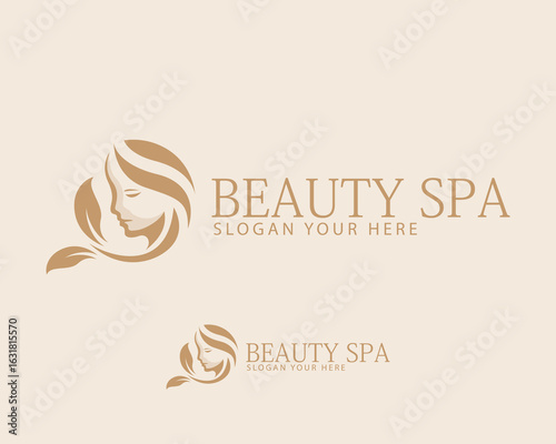 beauty spa logo creative design concept women salon hair nature leave