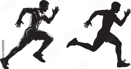 Athletic men running fast speed, athletic, men, running, fast, speed, motion, sport, track, race, sprint, athlete, fitness, healthy, movement, action, power, strength, dynamic, silhouette, black, whit