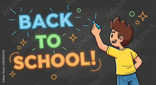 Excited students running towards entrance, Open Book And Laptop In Library, Education and reading concept - group of colorful books on the wooden table in the classroom, blackboard background


