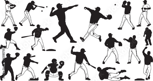 Baseball players batting pitching catching running sliding, baseball, players, batting, pitching, catching, running, sliding, action, sport, team, game, athlete, uniform, bat, ball, glove, field, comp
