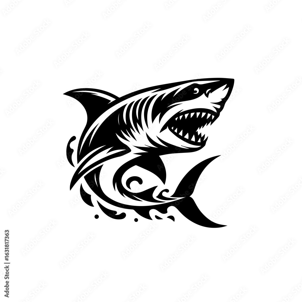 Naklejka premium Vector art of shark with open mouth isolated on white background, vector illustration
