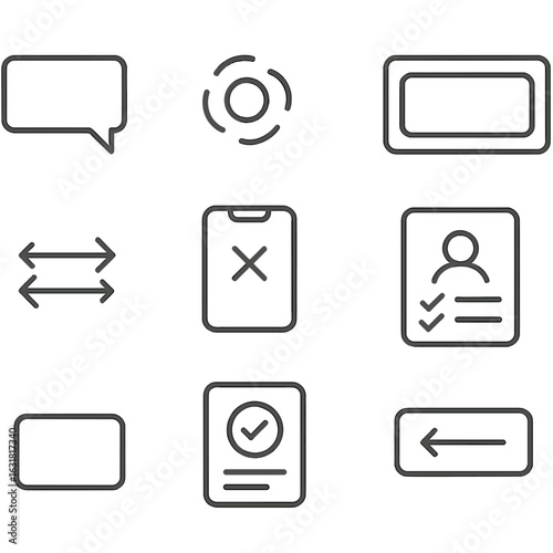 UX Pattern Icons. Line style icons of UX improvement patterns: tooltip with arrow, microinteraction pulse, hover state outline,