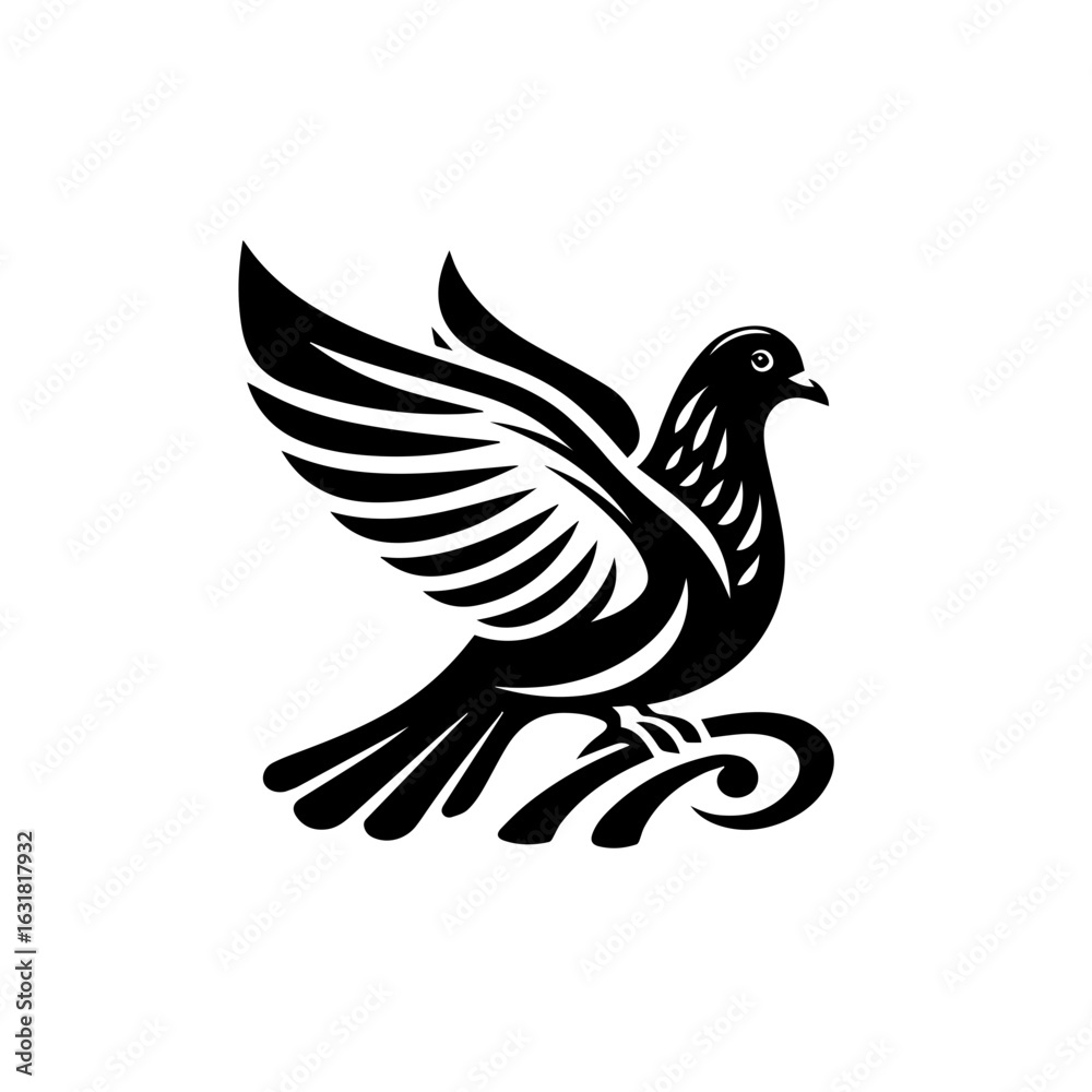 Fototapeta premium Illustration of a dove isolated on white background in black and white