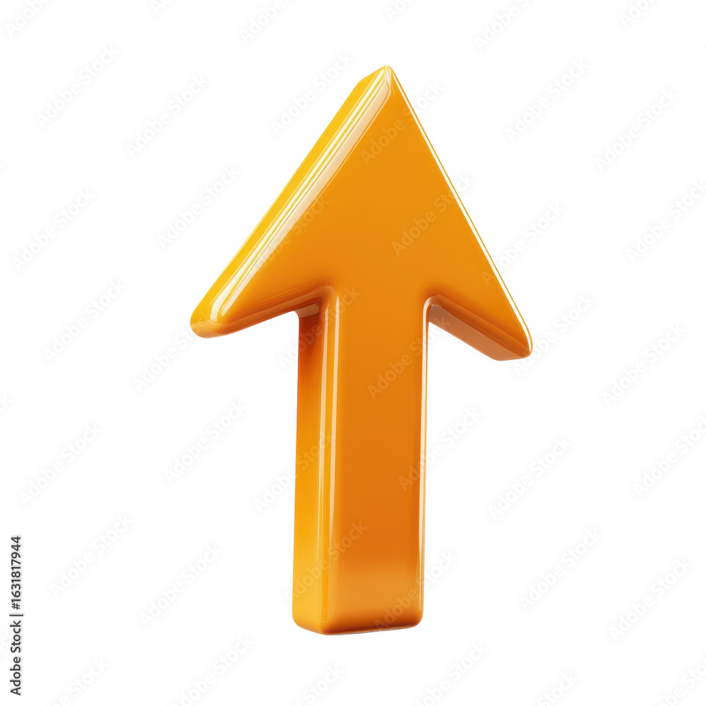 Glossy upward arrow, direction indicator for growth, success on transparent background Glossy upward arrow, direction indicator for growth, success on transparent background
