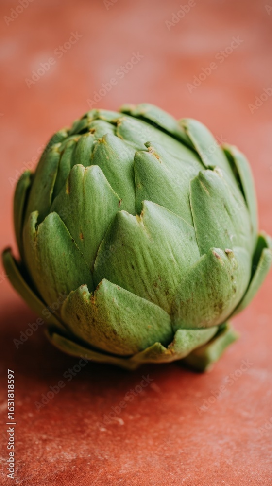 Obraz premium Emerald artichoke posing majestically, perfect for Mediterranean feasts or celebrating Cynara Fest, invoking rustic culinary traditions