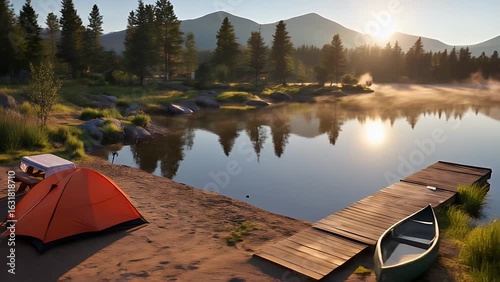 Wallpaper Mural Family Camping by the Lakeside at Sunrise Torontodigital.ca