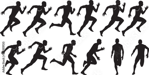 Male athletes running in a race sport competition, running, athletes, race, sport, competition, speed, movement, action, male, silhouette, black and white, track and field, sprint, dash, forward motio