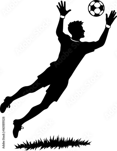 Silhouette of a Soccer Player Jumping to Hit the Ball