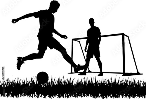 Silhouette of a Soccer Player Jumping to Hit the Ball
