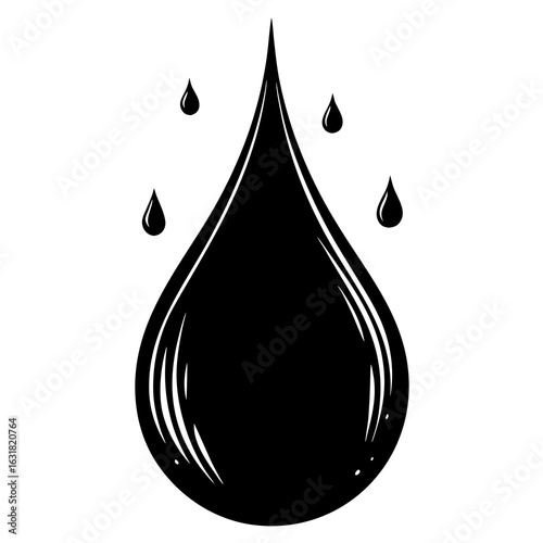Ink Droplet Vector | Generative AI Linocut Silhouette Design