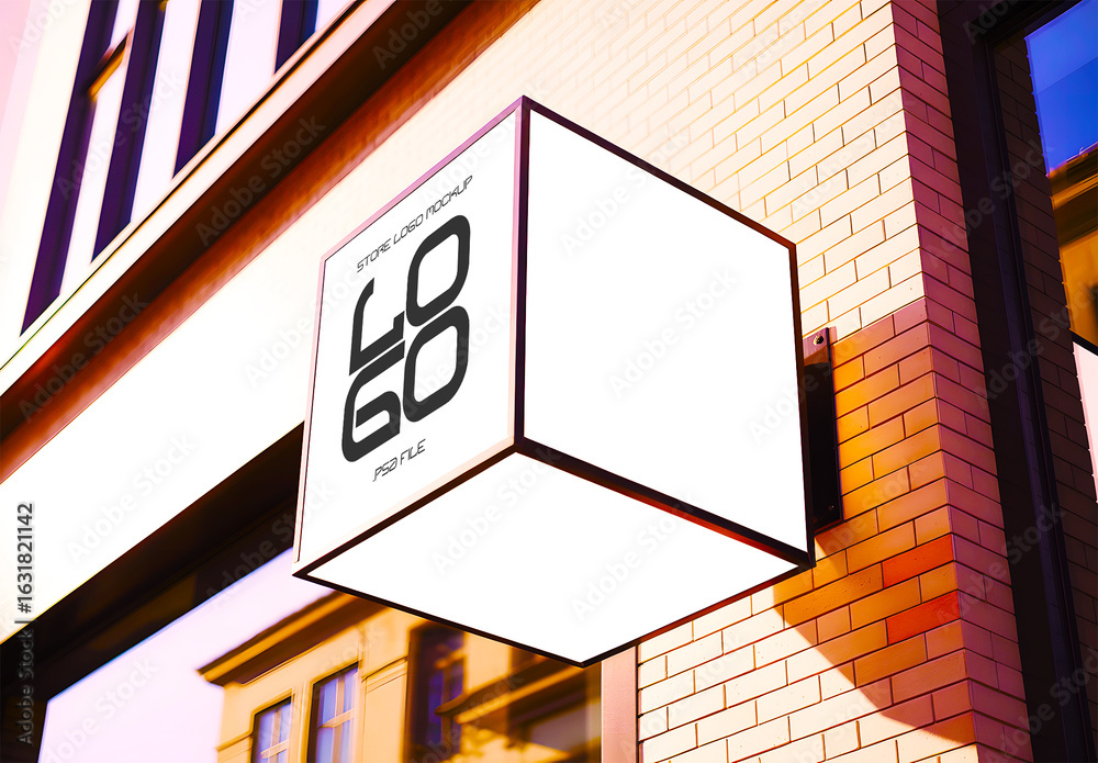 Realistic Outdoor Store Logo Mockup Cube Stock Template | Adobe Stock