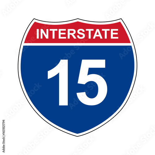 Interstate 15. Interstate highway sign. Road number. Signpost indicating route numbers in the U.S. Interstate Highway System. Even numbers run west to east. Odd numbers run north to south.