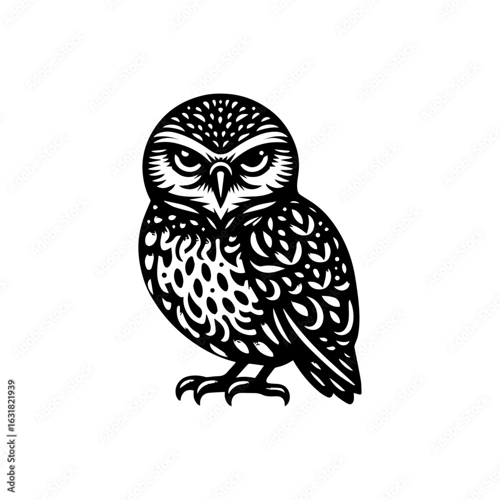 Fototapeta premium Vector art of majestic owl illustration isolated on white background in black and white