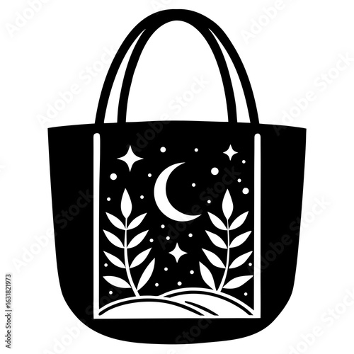 Printable Tote Bag Vector | Generative AI Linocut Silhouette Design