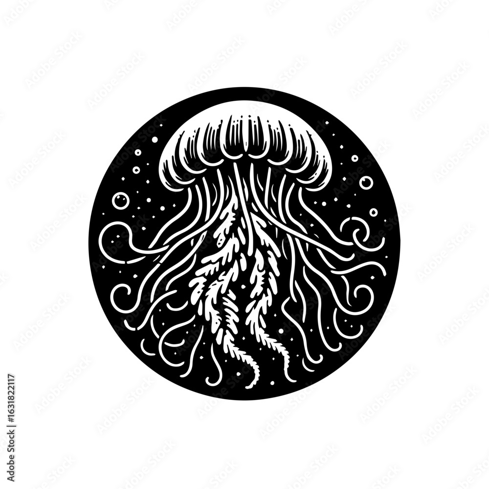 Fototapeta premium Vector art of ornate jellyfish illustration isolated on white background for creative design