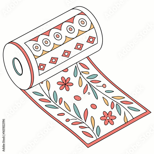 Printed Fabric Roll Vector | Generative AI Linocut Silhouette Design for Textiles