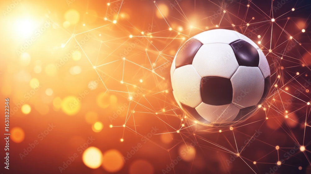 Naklejka premium Futuristic football concept with interconnected network on vibrant backdrop