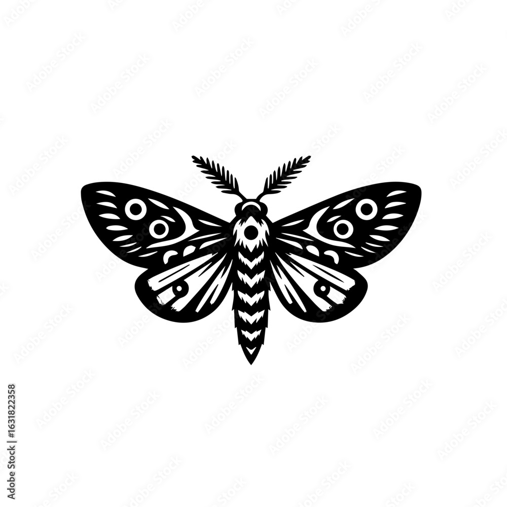 Fototapeta premium Vector art of detailed moth illustration isolated on white background, ideal for tattoo art