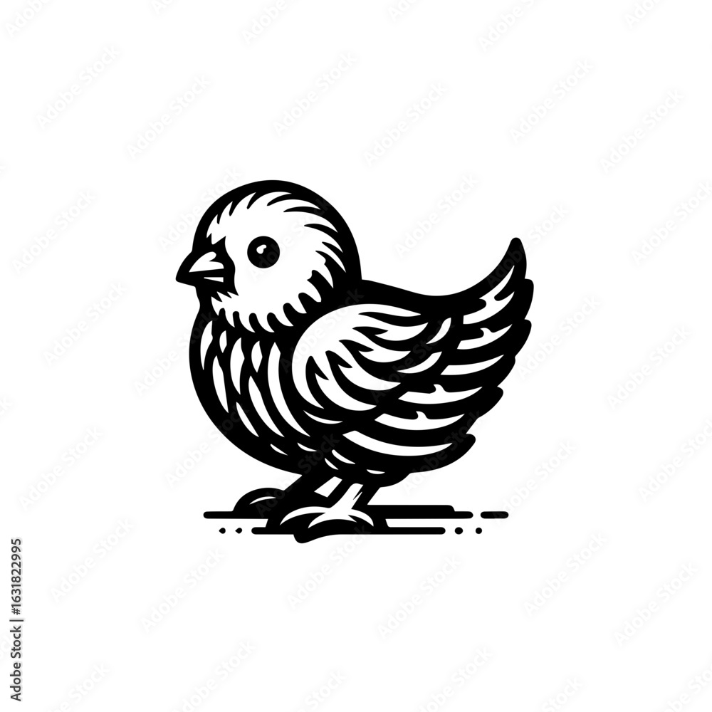 Fototapeta premium Illustration of a cute chick isolated on white background in black and white