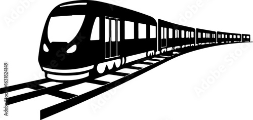 Silhouette of a Modern Train on Tracks vector