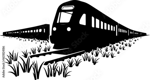 Silhouette of a Modern Train on Tracks vector