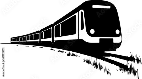 Silhouette of a Modern Train on Tracks vector