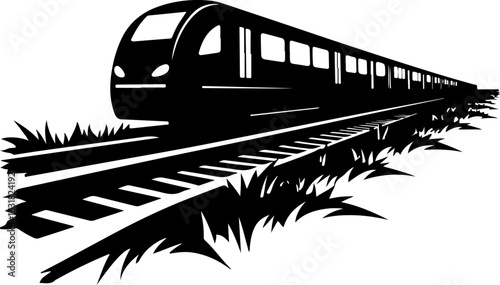 Silhouette of a Modern Train on Tracks vector