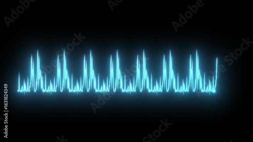 Glowing neon oscillating wave line, digital signal image, heart pulse. Electrocardiogram motion. Emergency ECG monitoring Heartbeat, cardiogram. Neon animation of heartbeat.