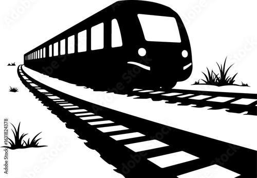Silhouette of a Modern Train on Tracks vector