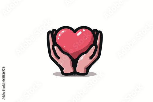 Caring Hands Holding a Heart: A pair of hands tenderly cradles a vibrant, heart, symbolizing love, compassion, and care.