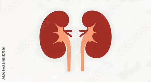 Human kidneys anatomical illustration on a white background. Medical vector icon for urology or nephrology concepts.