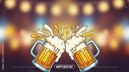 Cheers with Beer Mugs Cartoon Style	