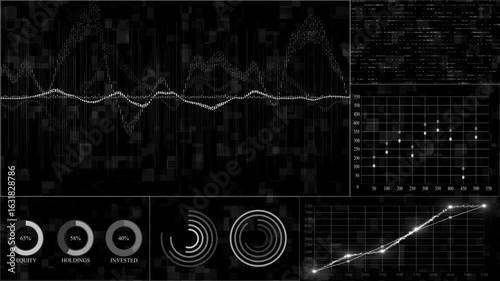 colourful data analytics dashboard display infographics, business and finance background