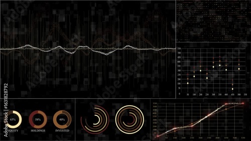 colourful data analytics dashboard display infographics, business and finance background