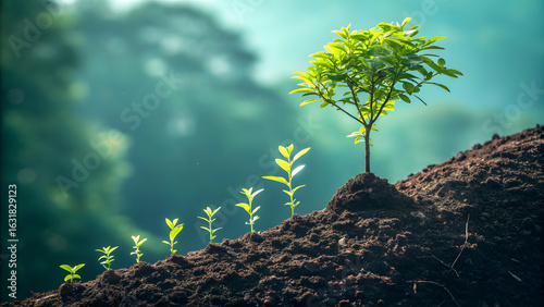 Vibrant timeline with a tree growing along it, symbolizing sustainable business growth over time timeline, growth, sustainability. Agriculture plant seeding growing step  business concept 