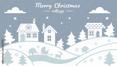 Festive Christmas Village Scene with SnowCovered Houses.