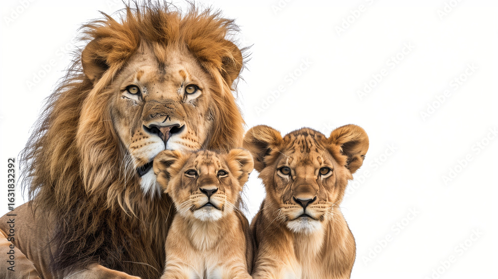 Fototapeta premium Lion s family in front of a white background 