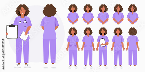 Female nurse character set with various poses and expressions