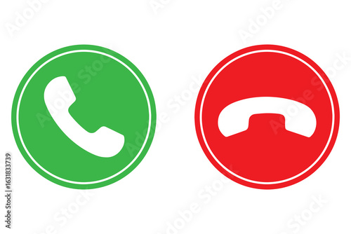 Phone Call Accept and Decline Buttons – Green and Red Yes/No Icon Set for Call, Answer, and Hang Up UI in Web and Mobile Apps