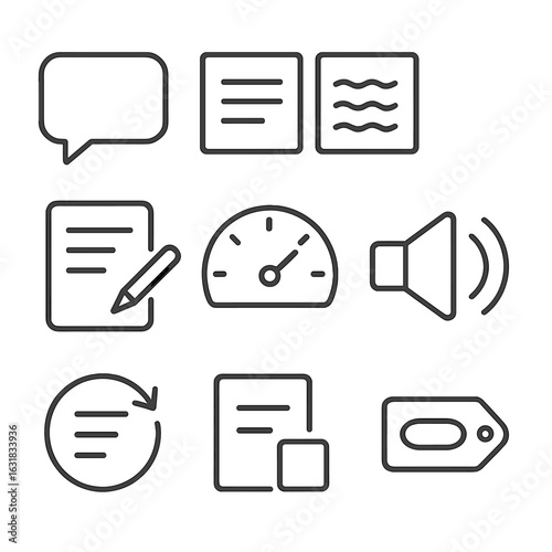Message Clarity Icons. Line style icons of message clarity and tone: simplified speech bubble, clear vs vague comparison, emphasis