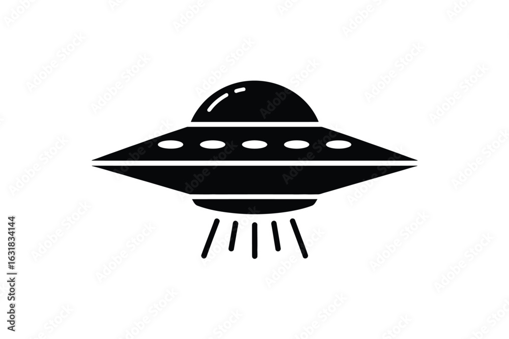 Fototapeta premium Black silhouette of a classic flying saucer ufo