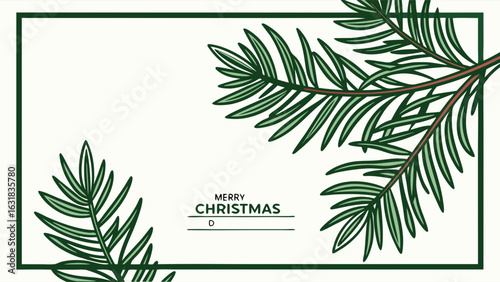 Illustrated Green Palm Fronds Christmas Card Design.
