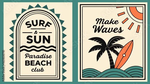 Retro Surf and Sun Paradise Beach Club Posters.