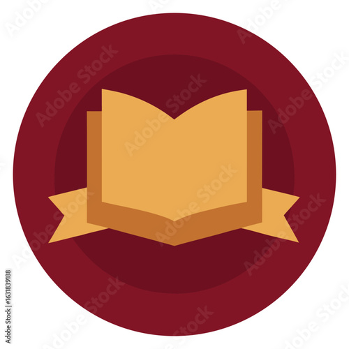 Vector art of open book with gold ribbon symbol isolated on white background