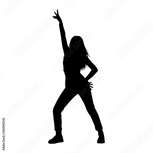 Girl Kpop idol dance pose. Kpop idol cartoon. White background. Colored cartoon with line art and white background. AI generated image.	