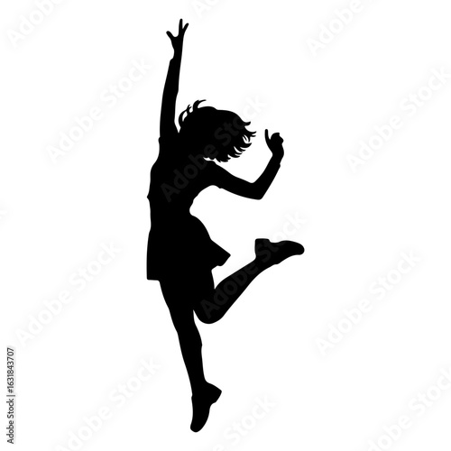 Girl Kpop idol jumping pose. Kpop idol cartoon. White background. Colored cartoon with line art and white background. AI generated image.	
