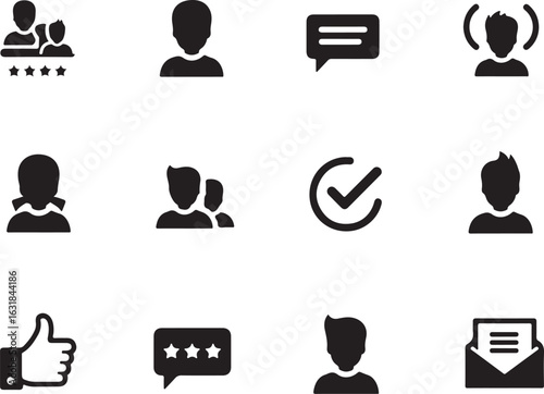 User interface icons for feedback, reviews, and customer satisfaction.