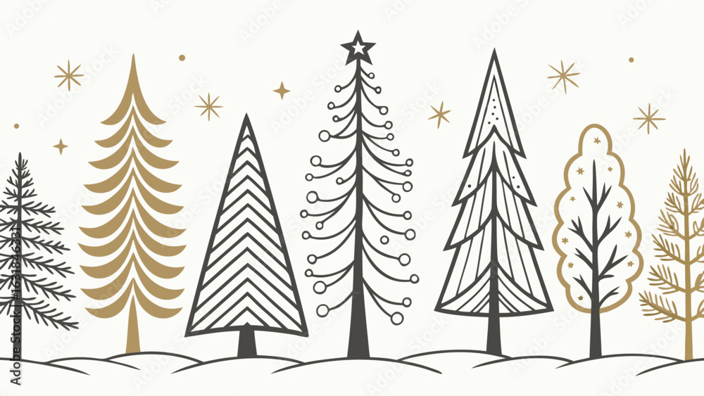 Fototapeta premium Winter Forest Scene with Stylized Christmas Trees.