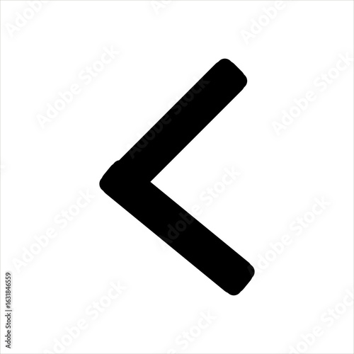 Bold black chevron arrow pointing left with rounded edges on white background. Minimalist icon for back navigation, UI control, digital interface, or media playback.

