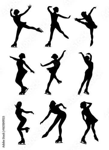 Figure Skating Silhouette Vector Set